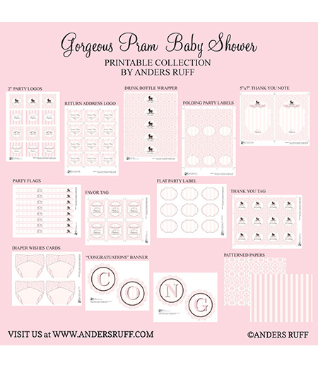 Gorgeous Pram Baby Shower Printables Collection